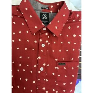Volcom Modern Ying-Yang Pocket Logo Collar Button Down Red LS Men's Medium Shirt